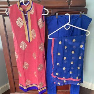 Handloom cotton stitched suit with Georgette dupatta
